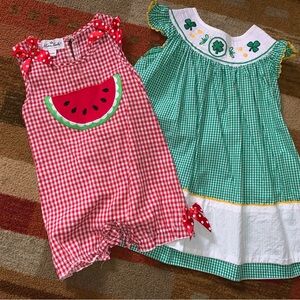 Mud Pie Red and Green Gingham Baby Outfits